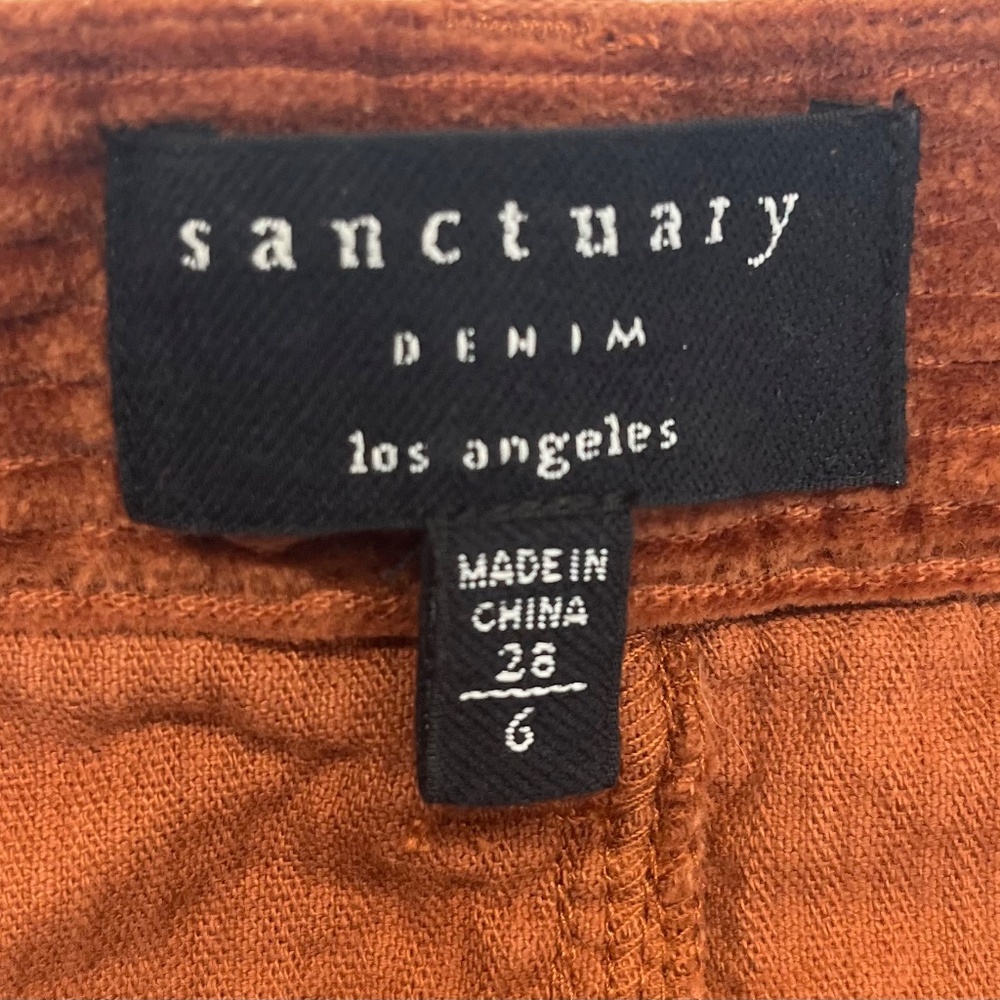 Sanctuary denim burnt orange corduroy skirt w/ added  leather fringe - size 6 - Picture 6 of 11